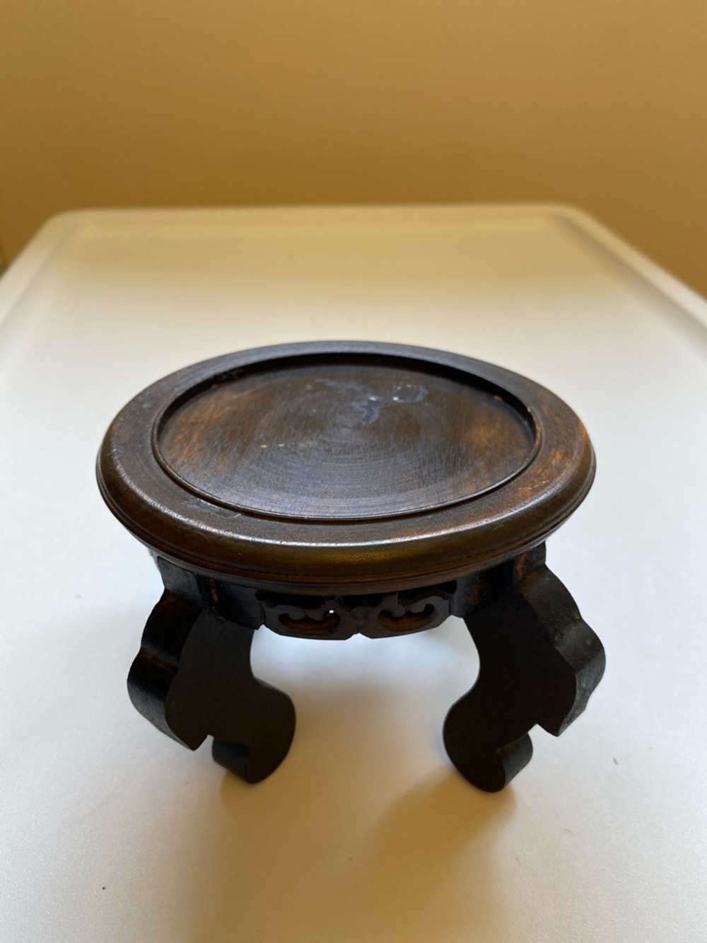 Vintage Chinese Carved Wood Round Display Stand Top Inner Rim 3.5" W - #16